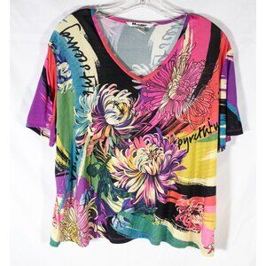 Nygard Collection Womens Plus Size Floral Graphic Knit Short Sleeve Top Size 1X